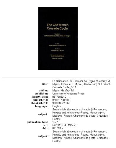 ﻿چرخه جنگ های صلیبی قدیمی فرانسه: La naissance du Chevalier au cygne