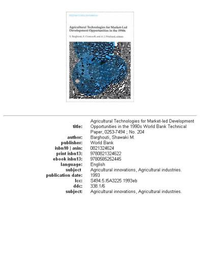 ﻿فناوری‌های کشاورزی برای فرصت‌های توسعه مبتنی بر بازار در دهه 1990، جلدهای 23-204