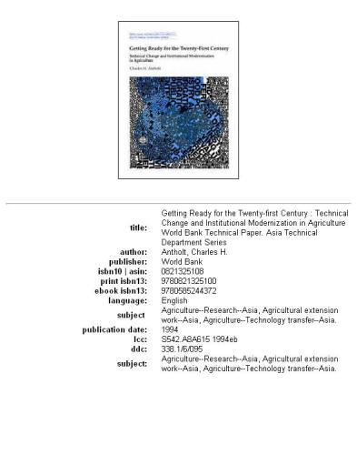 ﻿آماده شدن برای قرن بیست و یکم: تغییر فنی و نوسازی نهادی در کشاورزی ، جلد 23-217