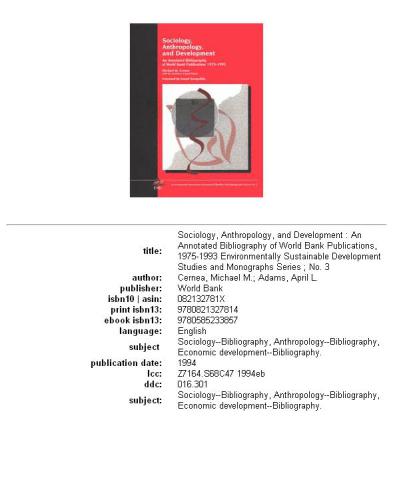 ﻿جامعه شناسی، انسان شناسی و توسعه: کتابشناسی مشروح از انتشارات بانک جهانی، 1975-1993