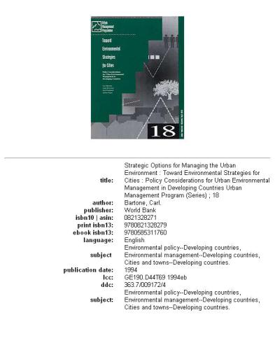 ﻿به سوی استراتژی های زیست محیطی برای شهرها: ملاحظات سیاست برای مدیریت محیط زیست شهری در کشورهای در حال توسعه