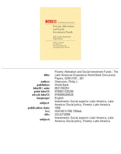 ﻿فقرزدایی و صندوق های سرمایه گذاری اجتماعی: تجربه آمریکای لاتین