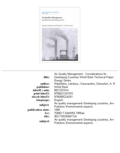 ﻿مدیریت کیفیت هوا: ملاحظات برای کشورهای در حال توسعه، جلد 23-278