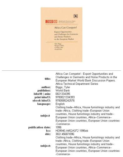 ﻿آفریقا می تواند رقابت کند!: فرصت ها و چالش های صادرات در پوشاک و محصولات خانگی در بازار اروپا، قطعات 63-300