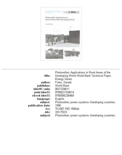 ﻿کاربردهای فتوولتائیک در مناطق روستایی کشورهای در حال توسعه، جلدهای 23-304