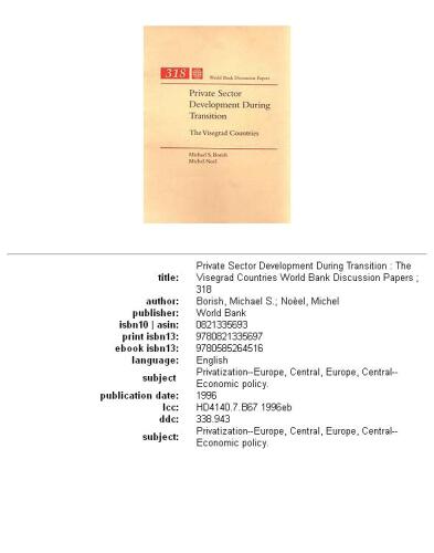﻿توسعه بخش خصوصی در دوران گذار: کشورهای ویسگراد، بخش‌های 63-318