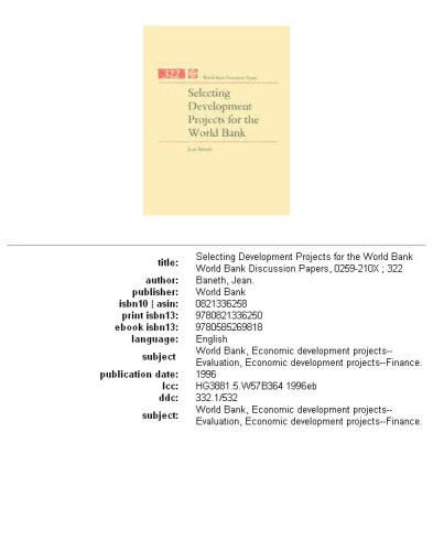 ﻿انتخاب پروژه های توسعه برای بانک جهانی، قسمت های 63-322
