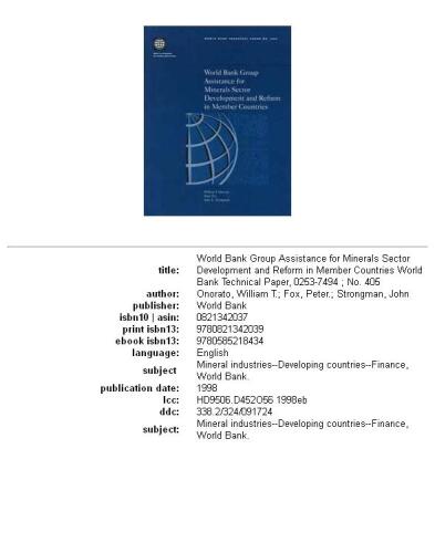 ﻿کمک گروه بانک جهانی برای توسعه و اصلاح بخش معدنی در کشورهای عضو، جلد 23-405
