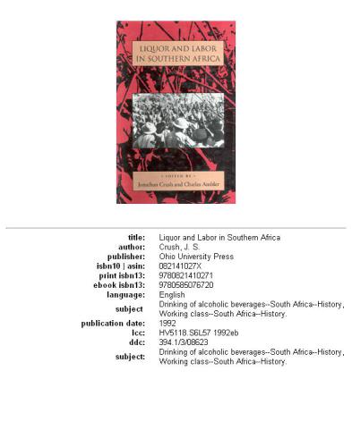 ﻿مشروب و کار در جنوب آفریقا