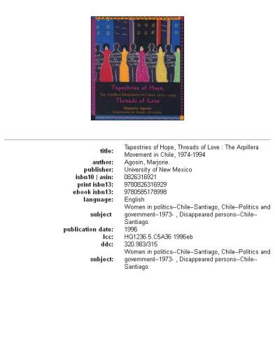 ﻿ملیله های امید، رشته های عشق: جنبش آرپیلرا در شیلی، 1974-1994