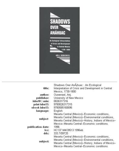 ﻿سایه هایی بر آناهواک: تفسیری بوم شناختی از بحران و توسعه در مکزیک مرکزی، 1730-1800