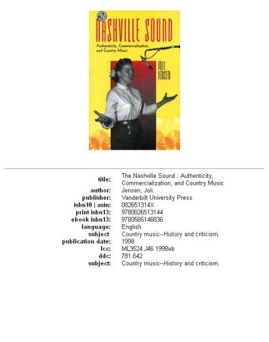 ﻿صدای نشویل: اصالت، تجاری سازی و موسیقی کانتری