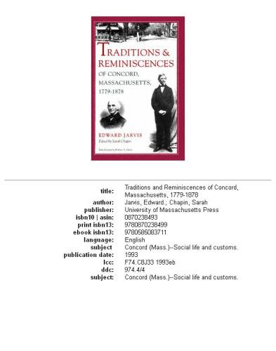 ﻿سنت ها و خاطرات کنکورد، ماساچوست، 1779-1878