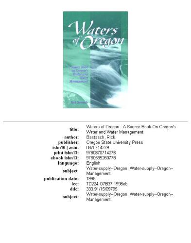 ﻿Waters of Oregon: یک کتاب منبع در مورد آب و مدیریت آب اورگان