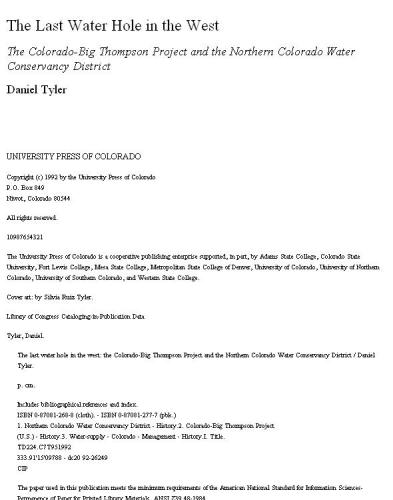 ﻿آخرین چاله آب در غرب: پروژه کلرادو-بیگ تامپسون و منطقه حفاظت از آب کلرادو شمالی