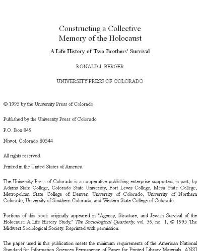 ﻿ساختن خاطره جمعی از هولوکاست: تاریخچه زندگی از بقای دو برادر