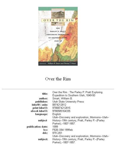 ﻿Over the Rim: اکسپدیشن کاوش پارلی پی پرت به جنوب یوتا، 1849-50
