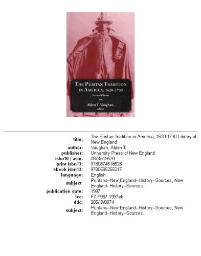 ﻿سنت پیوریتن در آمریکا، 1620-1730