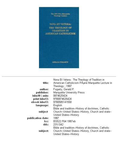 ﻿Nova et vera: الهیات سنت در کاتولیک آمریکایی