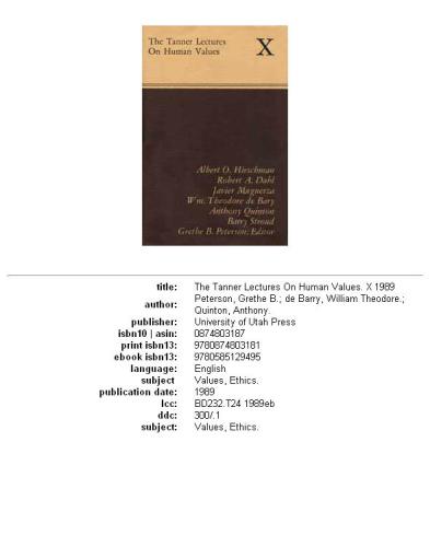 ﻿سخنرانی های تانر در مورد ارزش های انسانی، جلد 10