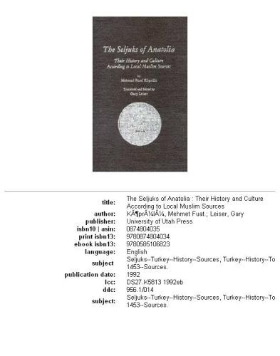 ﻿سلجوقیان آناتولی: تاریخ و فرهنگ آنها بر اساس منابع محلی مسلمانان