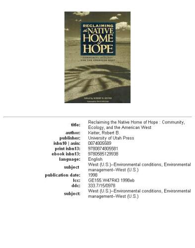 ﻿بازیابی خانه بومی امید: جامعه، محیط زیست و غرب آمریکا