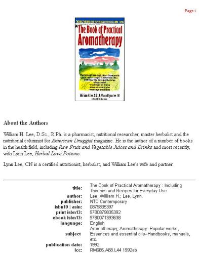 ﻿کتاب رایحه درمانی عملی: شامل تئوری و دستور العمل برای استفاده روزمره