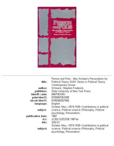 ﻿شخص و پولیس: شخصیت گرایی ماکس شلر به عنوان نظریه سیاسی