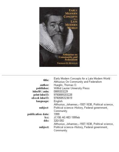 ﻿مفاهیم مدرن اولیه برای دنیای مدرن متاخر: آلتوسیوس در مورد جامعه و فدرالیسم