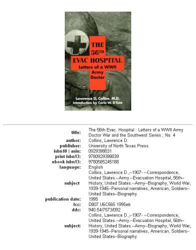 ﻿56 Evac. بیمارستان: نامه های یک پزشک ارتش جنگ جهانی دوم