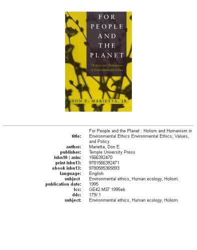 ﻿برای مردم و کره زمین: کل نگری و انسان گرایی در اخلاق محیطی