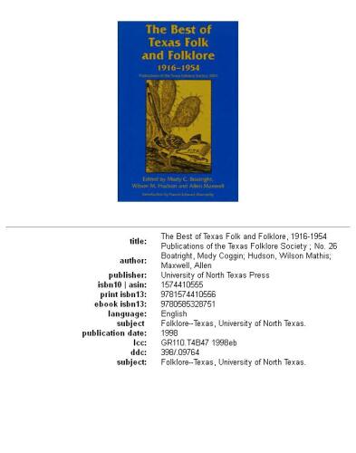 ﻿بهترین های فولکلور و فولکلور تگزاس، 1916-1954