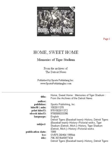 ﻿Home Sweet Home: Memories of Tiger Stadium