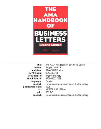 ﻿AMA Handbook of Business Letters