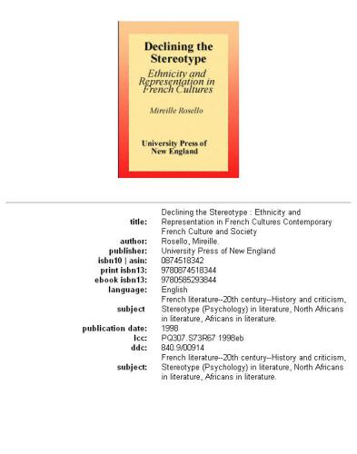 ﻿کاهش کلیشه: قومیت و نمایندگی در فرهنگ های فرانسوی (فرهنگ و جامعه معاصر فرانسه)