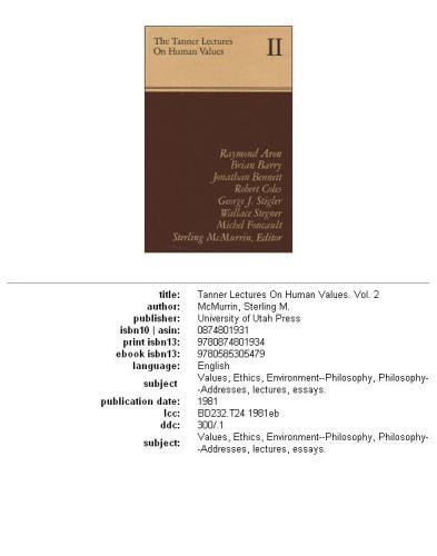 ﻿سخنرانی های Tanner جلد 2 (سخنرانی Tanner در مورد ارزش های انسانی)