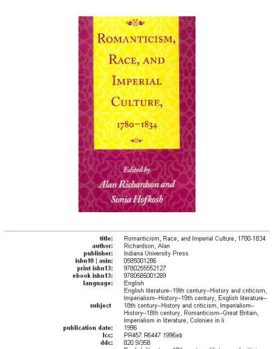 ﻿رمانتیسم، نژاد و فرهنگ امپراتوری، 1780-1834