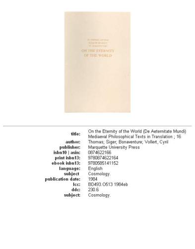﻿درباره ابدیت جهان De Aeternitate Mundi (متون فلسفی قرون وسطی در ترجمه، شماره 16)