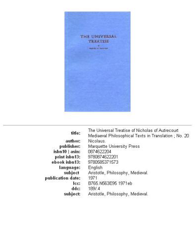 ﻿رساله جهانی نیکلاس آوترکورت (متون فلسفی قرون وسطی در ترجمه)