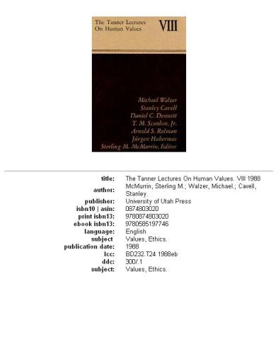 ﻿سخنرانی های تانر در مورد ارزش های انسانی، جلد. 8