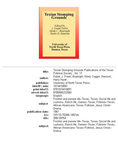 ﻿Texian Stomping Grounds (انتشارات انجمن فولکلور تگزاس)