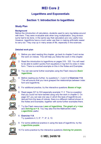 منابع مطالعات MEI C2 Core2 Logarithms and exponentials 1-2