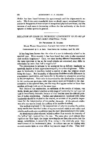 ﻿رابطه رنگ با درخشندگی ذاتی در ستارگان از نوع طیفی یکسان (1919)(en)(7s)