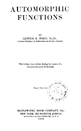 ﻿Automorphic Functions 1ST Edition