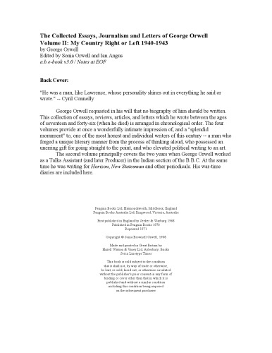 ﻿مجموعه مقالات، روزنامه نگاری و نامه های جورج اورول: کشور من راست یا چپ، 1940-1943