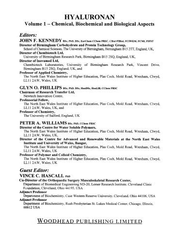 ﻿Hyaluronan: Proceedings of an International Meeting, سپتامبر 2000, موسسه North East Wales, UK (v. 1)