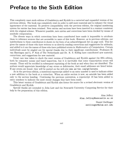 جدول انتگرال ها ، سری ها و محصولات