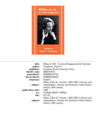 ﻿Millay در 100: ارزیابی مجدد انتقادی (Ad Feminam: Women and Literature)