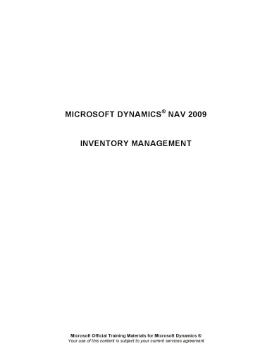 ﻿Microsoft Dynamics® NAV 2009 Inventory Management