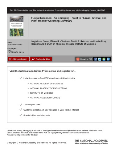 بیماری های قارچی: تهدید در حال ظهور به انسان، حیوانات و سلامتی گیاهان: خلاصه کارگاه